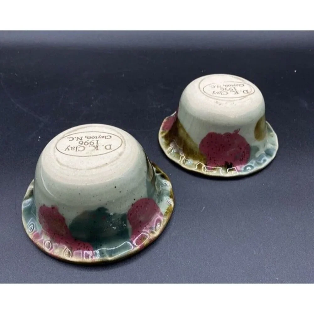DK Clay 1996 Trinket Dish Salsa Dipping Sauce Bowl Pottery Drip Glaze Lot 2 A
